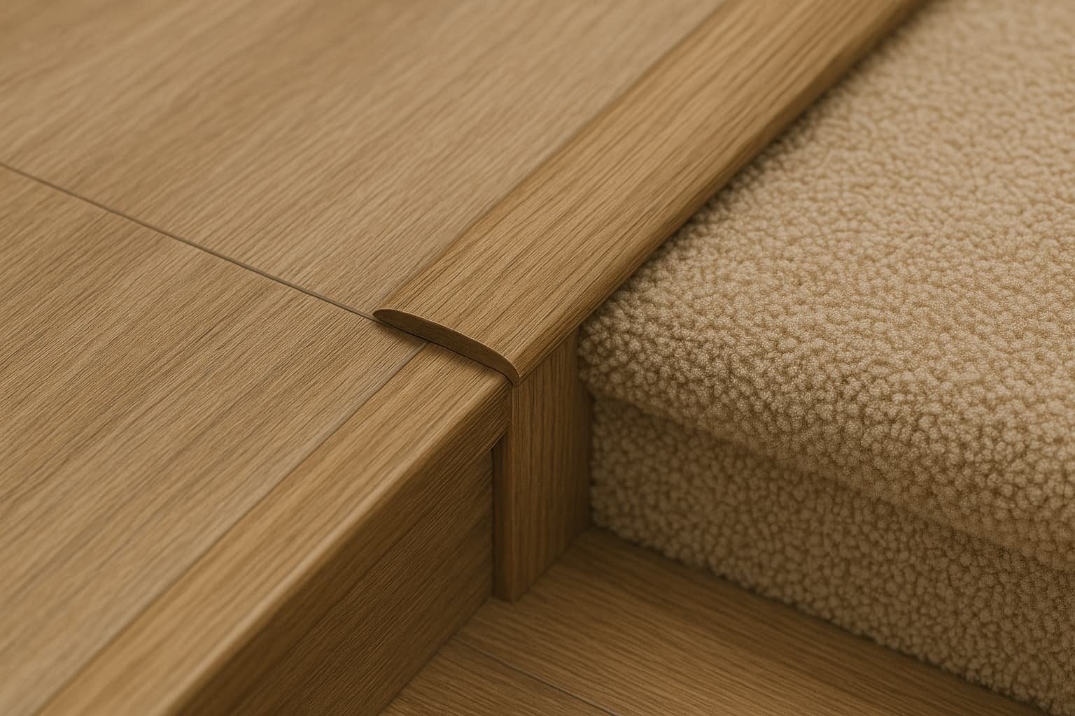 Professional flooring installation with stair landing transition